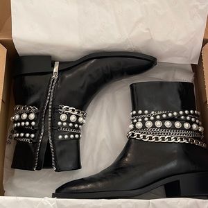 Zara Low Heeled Pearl chain boots